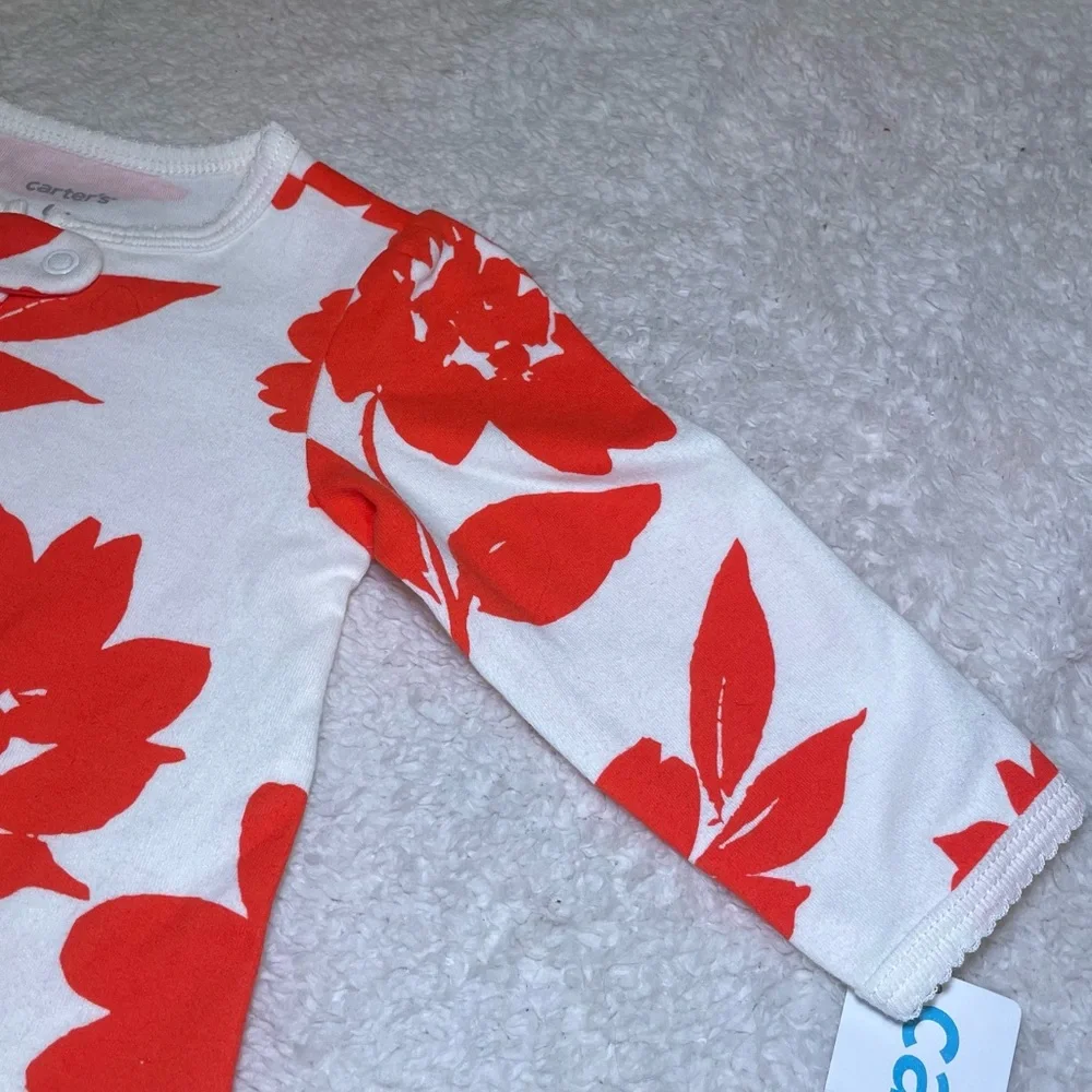 Carter's White One-Piece Footed Pajamas with Red Floral Print - Picture 4 of 7